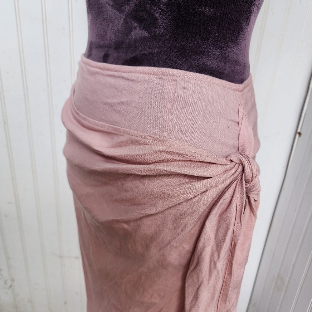 SHORE USA WOMEN'S WRAP SKIRT PINK Stretch LINEN $138 Viscose XS Sk8 - Picture 3 of 13
